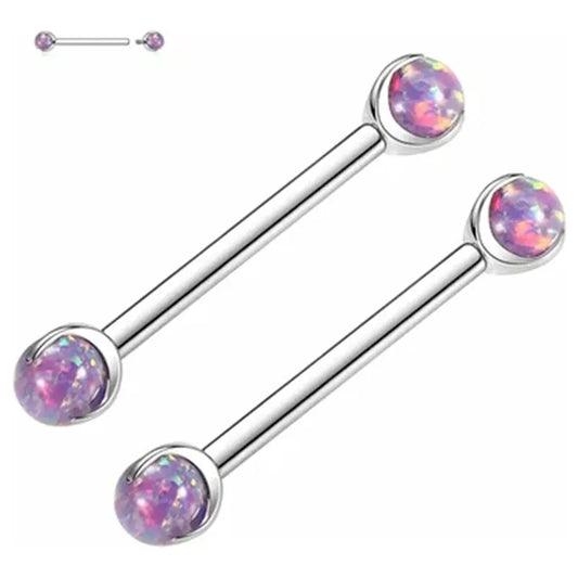 14G Nipple Piercings Purple Opal Nipple Rings Nipple Barbells Internally Threaded Tongue G23 Titanium Nipple Jewelry Prong Set Nipple Ring 14mm Silver Barbell Nipple Rings Titanium Nipple Piercing