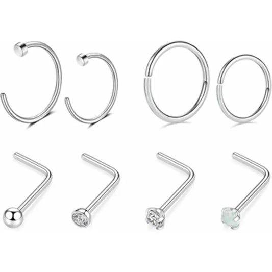 Hoop Nose Rings Nose Hoop 10mm 20G Nose Ring 8mm Grade 23 Titanium Press Fit L-Shaped Nose Studs Ring 7mm Bone Piercing Jewelry Opal Nose Rings Set 8pcs 2.0mm CZ Paved Piercing Jewelry for Nostril