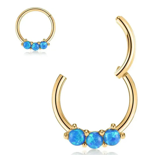 16G Septum Clicker Gold Conch Piercing Jewelry Blue Opal Daith Earrings Surgical Steel Hoop Nose Rings for Women