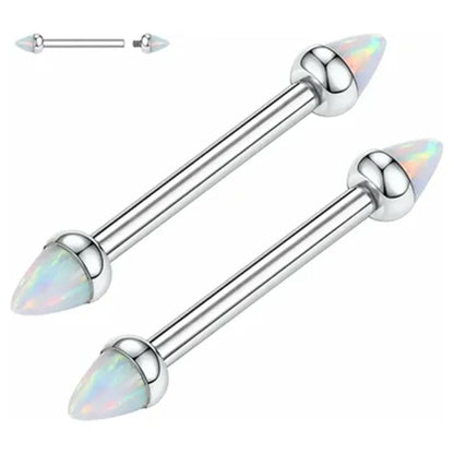 GAGABODY 14 Gauge Internally Threaded Nipple Barbell Nipple Rings for Women Nipple Barbells G23 Solid Titanium Silver Nipple Piercings 12mm Barbells White Opal Nipple Rings