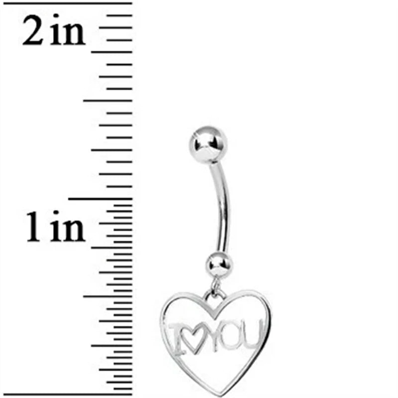 925 Sterling Silver I Love You Heart Dangle Belly Ring