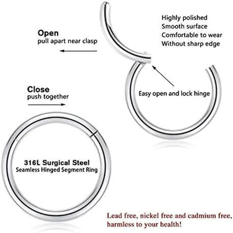 Rainbow Hinged 12mm Thick Piercing Ring in Medical Steel
