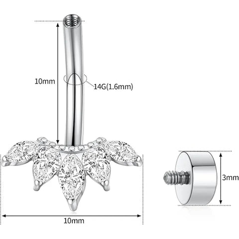 G23 10mm Silver Inlaid Transparent Zirconia Navel Stud