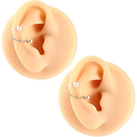 316L Cartilage Nail Single Chain Double Rod 1.2*8*4*4 Golden White Pearl