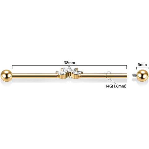316L Five Horse Eyes White Zircon Gold Industrial Rod 1.6*38*5*5