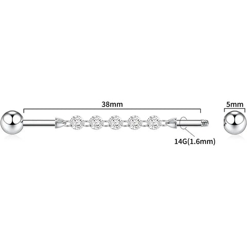 G23 Industrial Pole Chain 1.6*38*5*5 Silver White Zircon