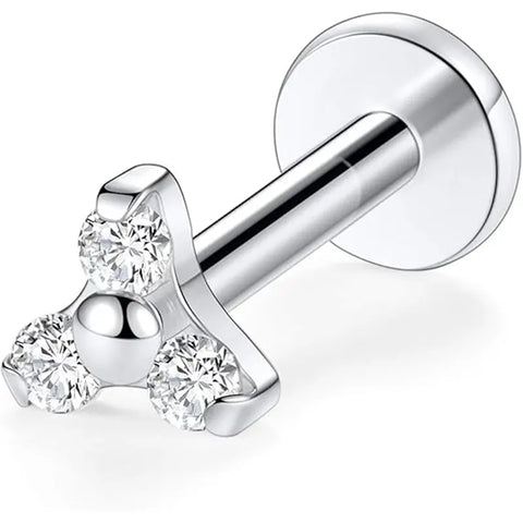 G23 Pin Style Silver 3 Zirconia Lip Nail 1.2*8