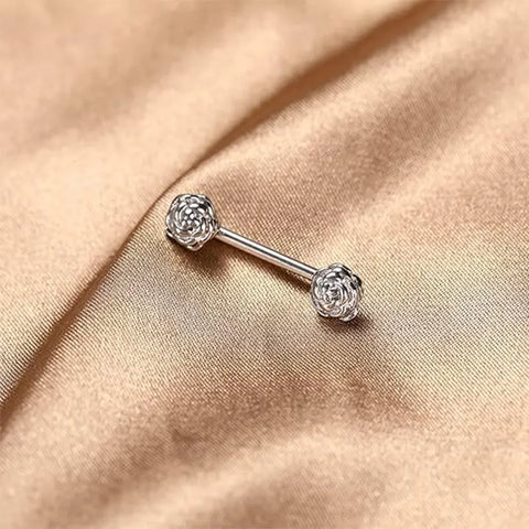 Single 14G Nipple Piercing Ring, Medical Steel Flower