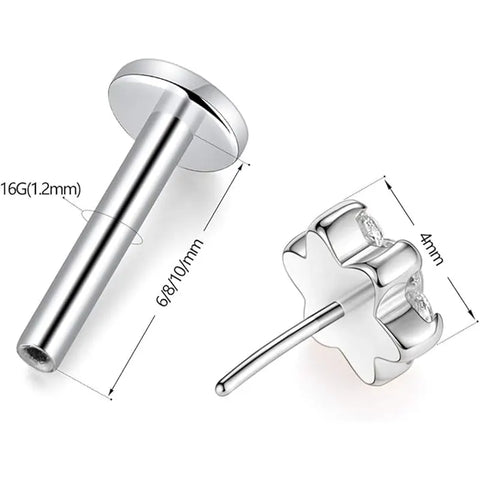 G23 Pin Model Silver Center Auburn 6 Zirconia Petal Lip Stud 1.2*8