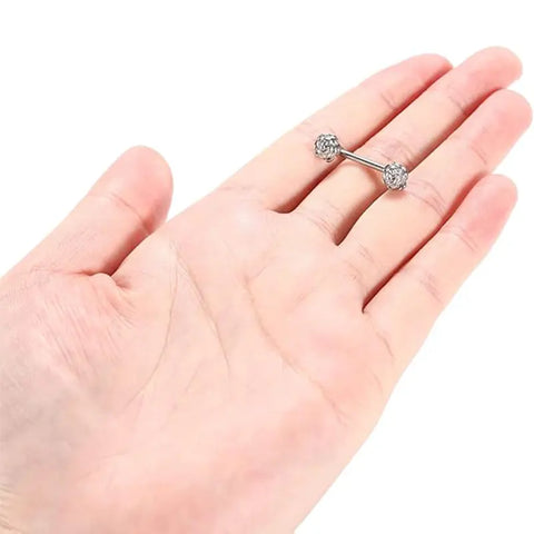 Single 14G Nipple Piercing Ring, Medical Steel Flower