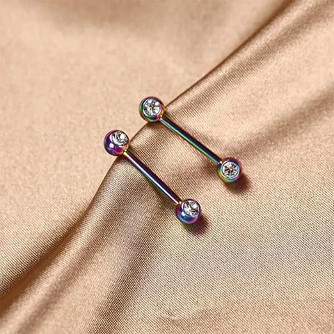 Colorful & White CZ Stainless Steel Nipple Barbell