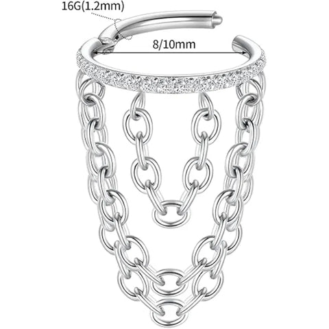 316L Silver White Zirconia Open Ring Triple Chain 1.2*8