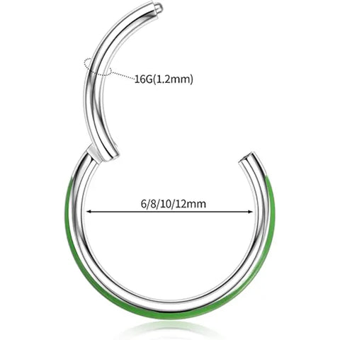 316L Side Fluorescent Open Ring 1.2*10 Silver Fluorescent Green