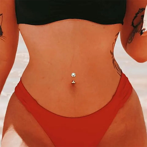 G23 Round Flat Bottom Belly Button Nail 1.6*8*5 Gold White AB Zircon