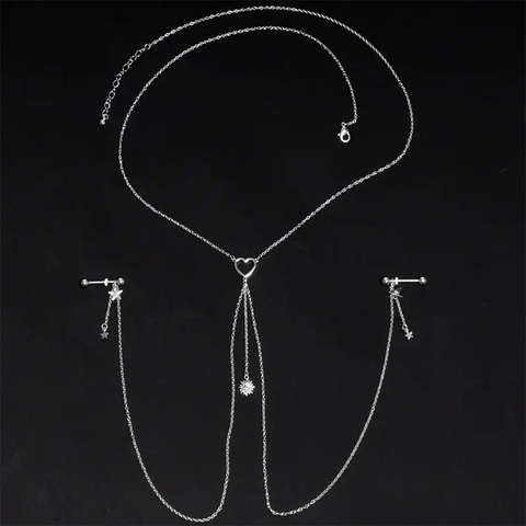 Gemstone Moon & Heart Nipple Chain, 5/8" Piercing Jewelry 6