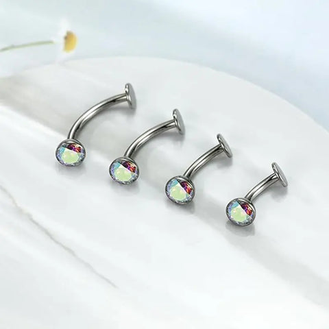 G23 Round Flat Bottom Belly Button Nail 1.6*10*5 Silver White AB Zircon