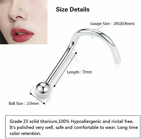 20G Silver Ball Screw Nose Studs Set