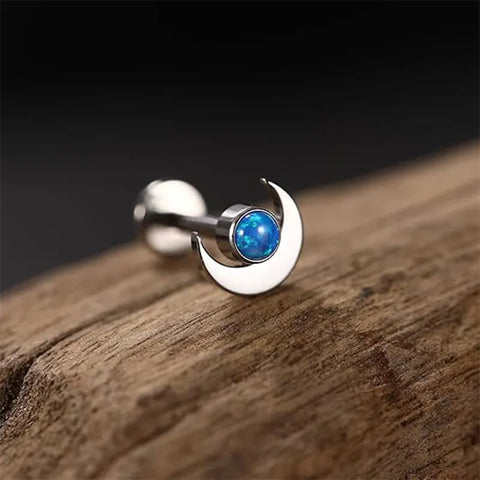 16G Titanium Silver with Blue Opal Lip Studs
