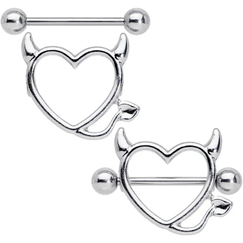 14G 5/8" Valentine Devil Heart Nipple ring Set