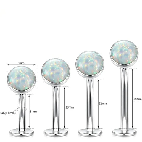 G23 Silver Round Flat White Opal Navel Nail 1.6*8*5
