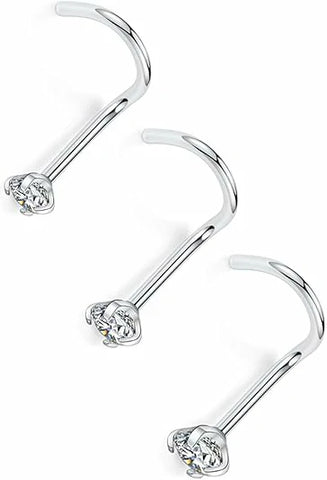 3pcs Titanium Screw Bone Shaped Diamond Nose Stud Set