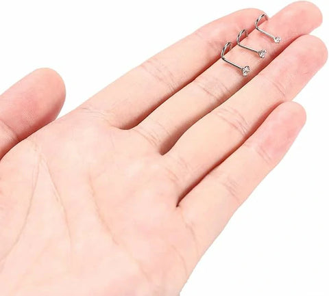 3pcs Titanium Screw Bone Shaped Diamond Nose Stud Set