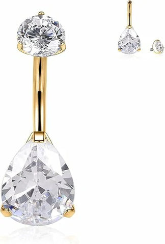 GAGABODY Belly Button Rings 14G G23 Titanium Belly Button Water Drop Shape Clear CZ Belly Ring 10mm Navel Rings 14G Belly Piercing Internally Threaded Barbell Gold 10mm Belly Piercing Jewelry