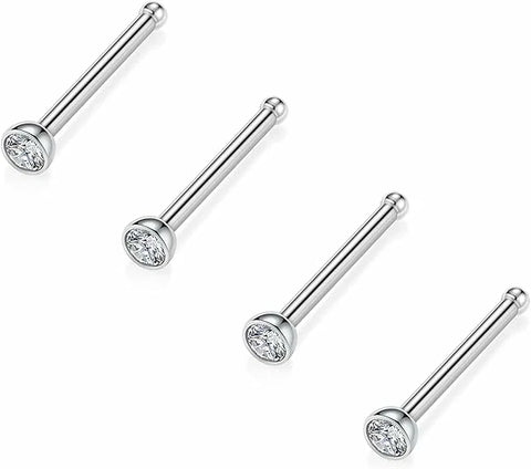 20G Titanium Diamond Inlaid Nose Studs Set of Four
