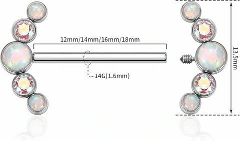 Titanium Nipple Rings with ABCZ & Opal, Straight Design
