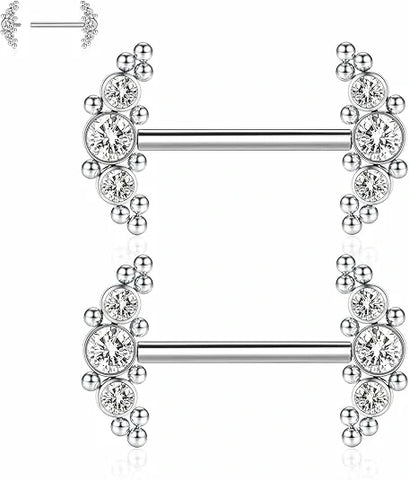GAGABODY Nipple Piercings Internally Threaded Nipple Barbell Titanium Nipple Jewelry Nipple Rings 14G Internally Threaded Nipple Barbell 12mm Straight Silver Nipple Piercing Jewelry Nipple Bars