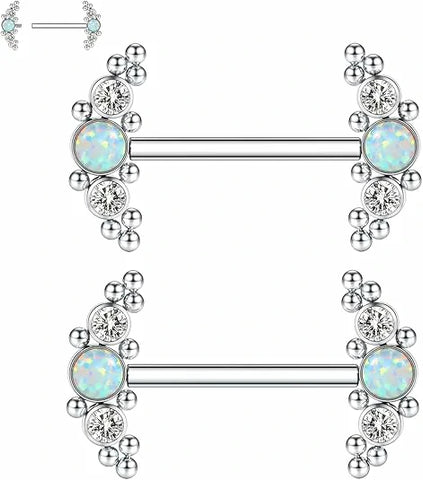 G23 Titanium CZ & Blue Opal Nipple Ring Barbell