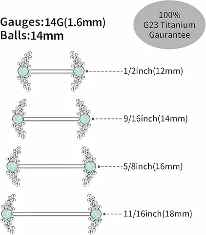 G23 Titanium CZ & Blue Opal Nipple Ring Barbell 3