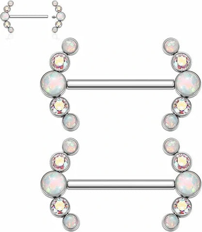Titanium Nipple Rings with ABCZ & Opal, Straight Design