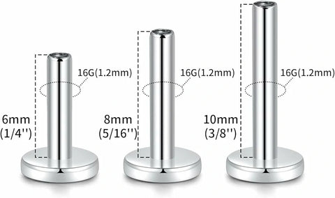 GAGABODY 3pcs G23 Titanium Internally Threaded Labret Bar Stud Post 16G 6/8/10mm Labret Monroe Lip Studs Helix Cartilage Tragus Earring Piercing Without End
