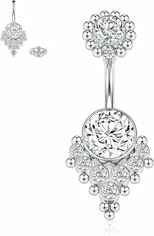GAGABODY Belly Button Rings 14G G23 Titanium Belly Button Clear CZ Belly Ring 10mm Navel Rings 14G Belly Piercing with Bead Internally Threaded Barbell Silver 10mm Belly Piercing Jewelry