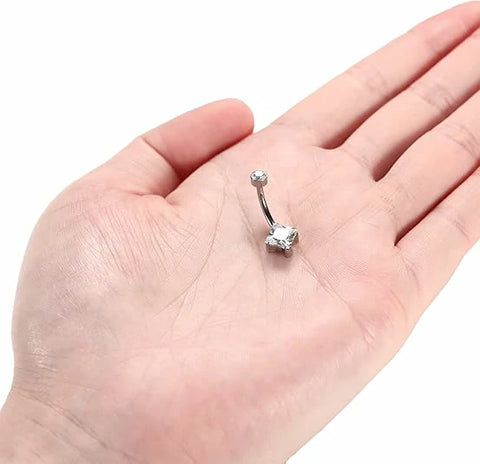 GAGABODY 14G Titanium Belly Button 10mm Belly Button Rings Navel Rings Belly Ring Square Shape Clear Cubic Zirconia Piercing for Navel Body Jewelry for Women Silver Belly Piercings