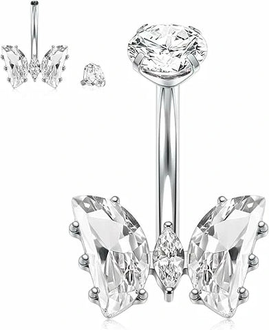 GAGABODY Belly Button Rings 14G G23 Titanium Belly Button Butterfly CZ Belly Ring 10mm Navel Jewelry 14G Belly Piercing Internally Threaded Belly Barbell Silver Navel Piercing Jewelry