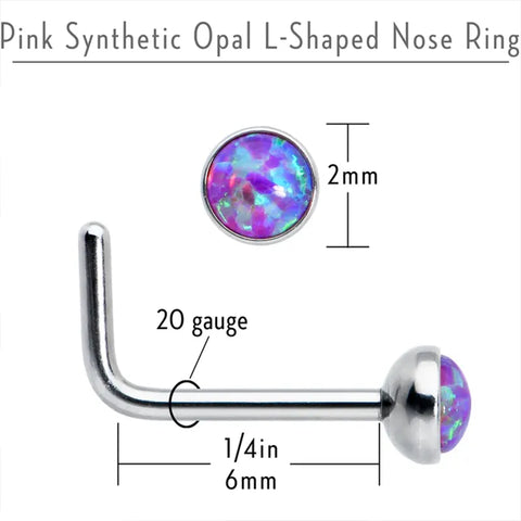 20G 2mm Purple Synthetic Opal Stainless Steel L-Shaped Nose Stud