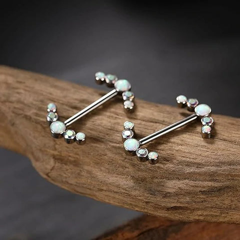 Titanium Nipple Rings with ABCZ & Opal, Straight Design