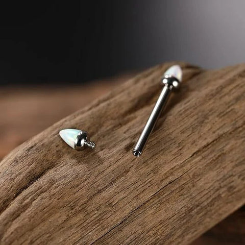 GAGABODY 14 Gauge Internally Threaded Nipple Barbell Nipple Rings for Women Nipple Barbells G23 Solid Titanium Silver Nipple Piercings 12mm Barbells White Opal Nipple Rings