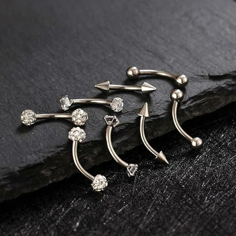 GAGABODY 4Pair 8mm 316L Surgical Steel Rook Eyebrow Daith earrings Prong Set Gem Sparkles Internally Threaded Curved Barbell