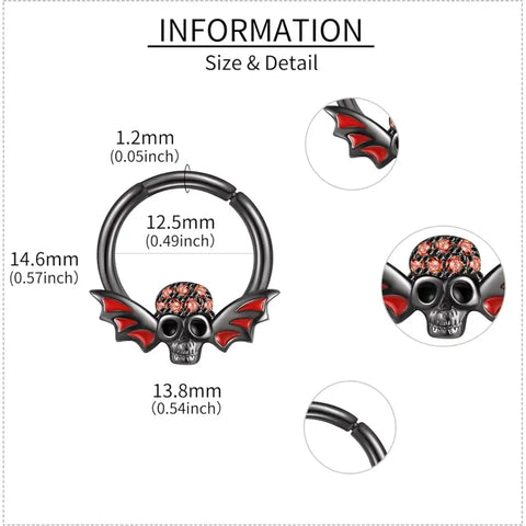 Sterling Silver Skull Nose Ring – 16G Septum Piercing Hoop