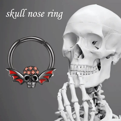 Sterling Silver Skull Nose Ring – 16G Septum Piercing Hoop