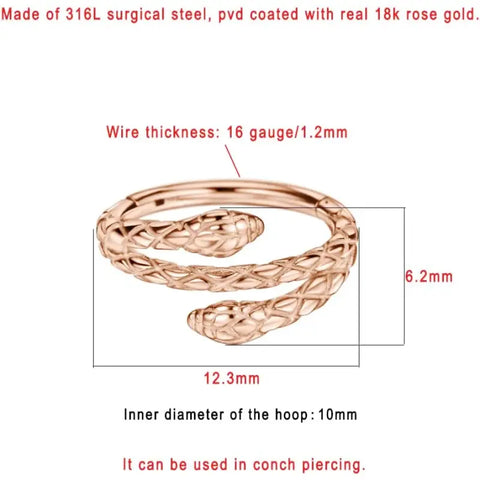 Snake Hoop Earring – 316L Steel for Conch & Cartilage
