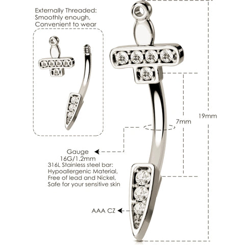 Exquisite Dagger Shape Earrings - 316L Steel Curved Barbell