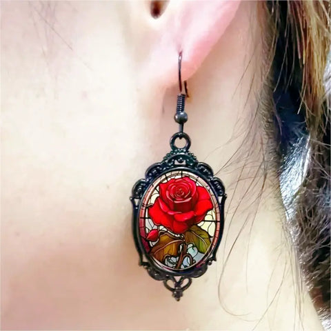 Gothic Rose Cameo Dangle Earrings – Vintage Victorian Style