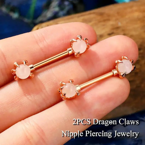 14G Dragon Claw Nipple Rings – 2PCS Pink Opal Barbells