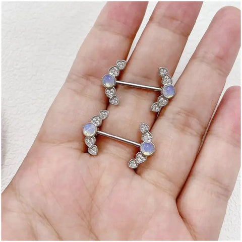 14G Heart and Moon Nipple Ring – Opal Shield Barbell