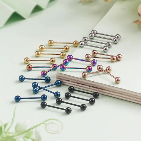 24PC Mixed Color 14G & 16G Surgical Steel Tongue Rings Set