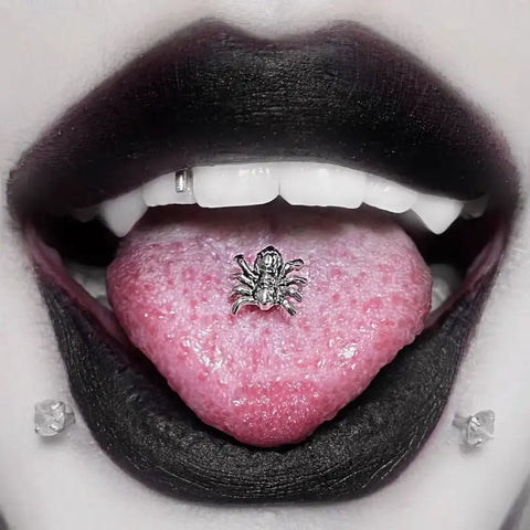 14G Spider Tongue Ring Barbell – Stainless Steel Punk Stud